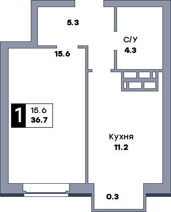 1 комнатная квартира, №424, этаж 7