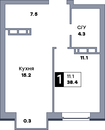 1 комнатная квартира, №426, этаж 7
