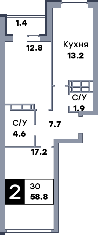 2 комнатная квартира, №427, этаж 7