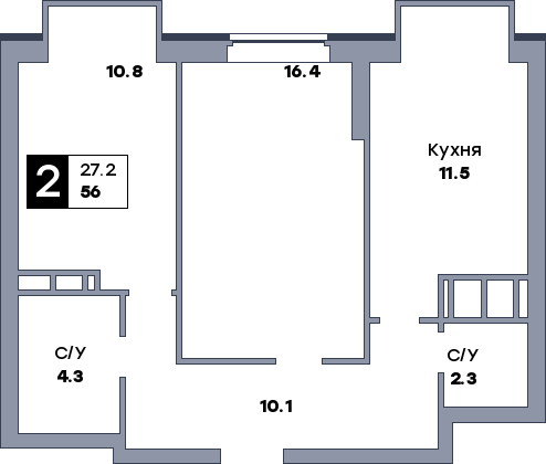2 комнатная квартира, №428