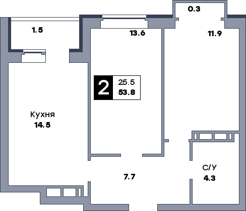 2 комнатная квартира, №429, этаж 8