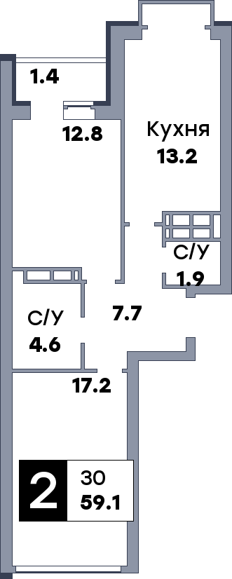 2 комнатная квартира, №437, этаж 8