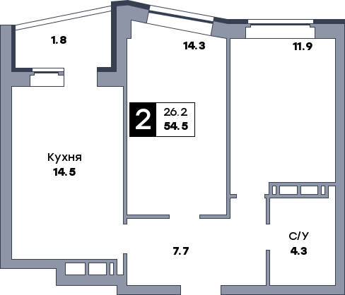 2 комнатная квартира, №439, этаж 9