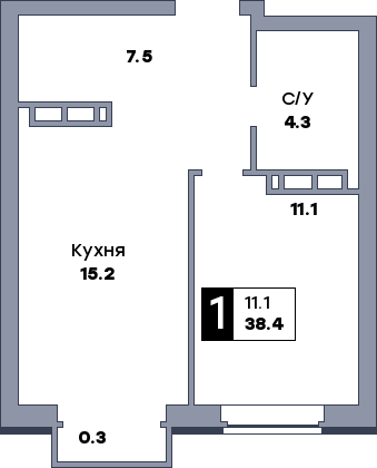 1 комнатная квартира, №446