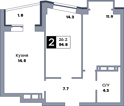 2 комнатная квартира, №449, этаж 10