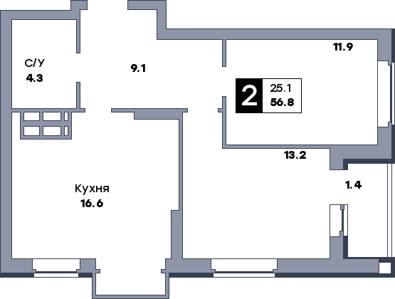 2 комнатная квартира, №451, этаж 10