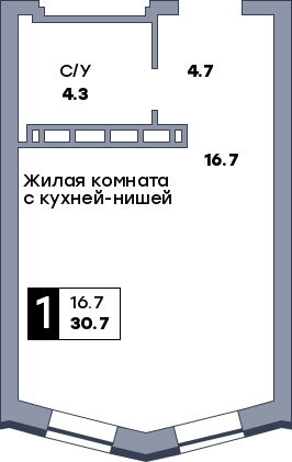 1 комнатная квартира, №453, этаж 10