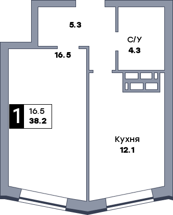 1 комнатная квартира, №454, этаж 10
