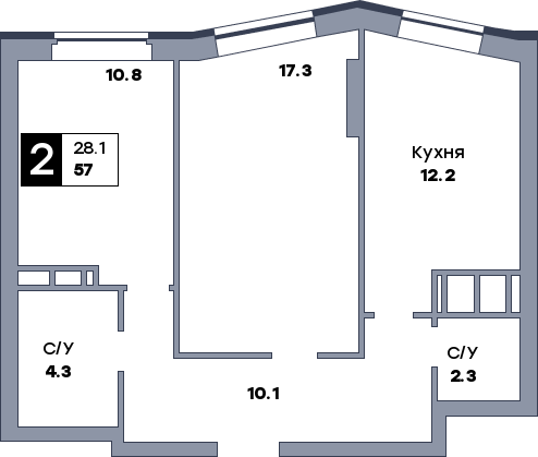 2 комнатная квартира, №458, этаж 10