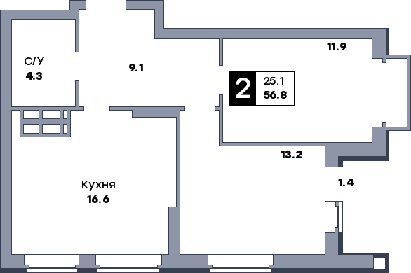 2 комнатная квартира, №461, этаж 11