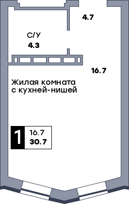 1 комнатная квартира, №463, этаж 11