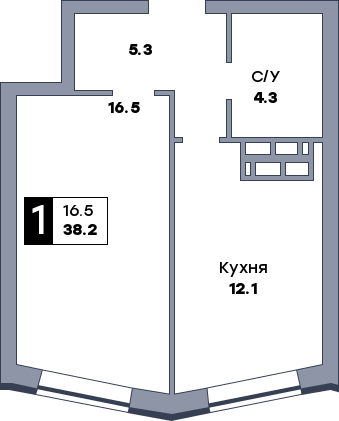 1 комнатная квартира, №464, этаж 11