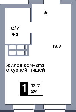 1 комнатная квартира, №465, этаж 11