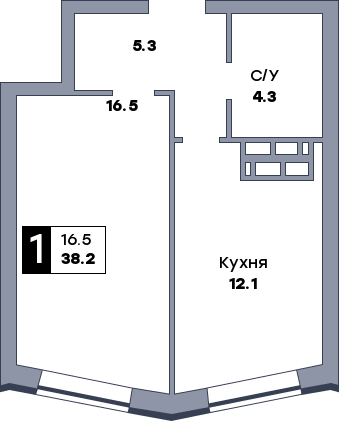 1 комнатная квартира, №474