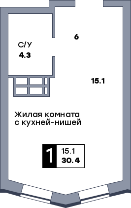 1 комнатная квартира, №475, этаж 12