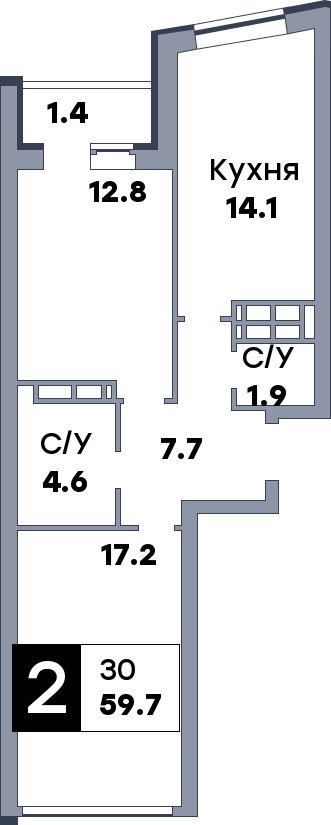 2 комнатная квартира, №477, этаж 12