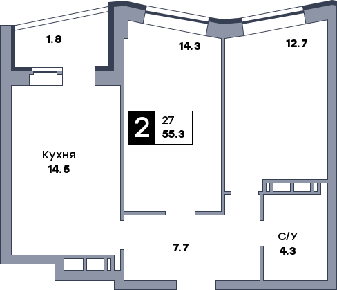 2 комнатная квартира, №479, этаж 13