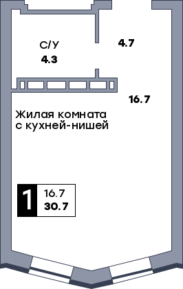 1 комнатная квартира, №483, этаж 13