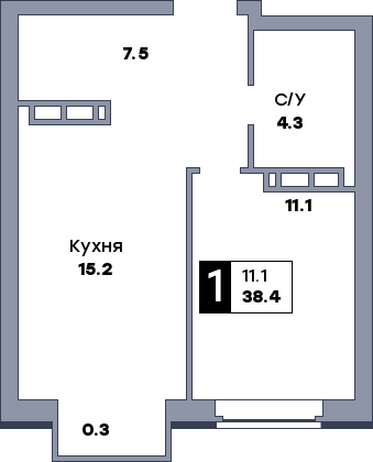 1 комнатная квартира, №486, этаж 13