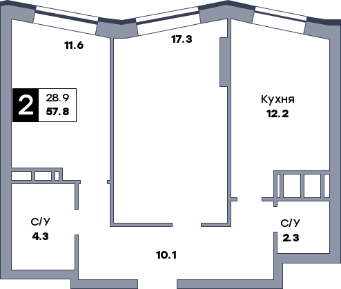 2 комнатная квартира, №488, этаж 13