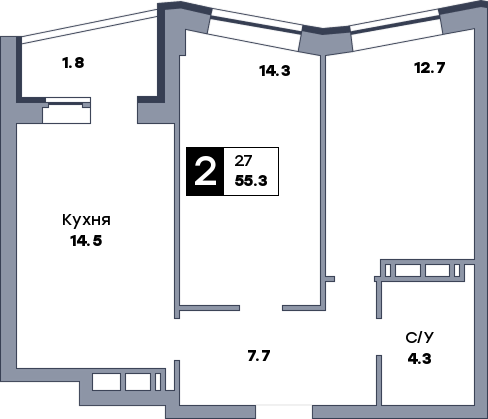 2 комнатная квартира, №499