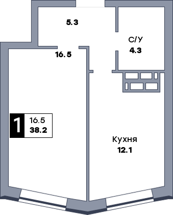 1 комнатная квартира, №504