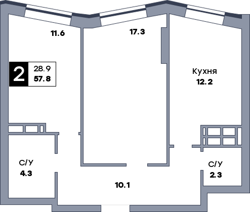 2 комнатная квартира, №508, этаж 15