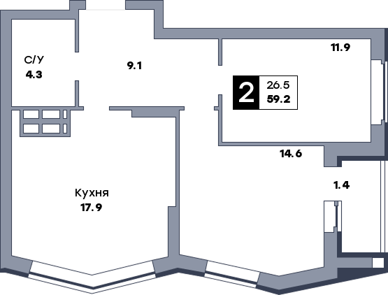 2 комнатная квартира, №511, этаж 16