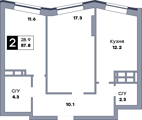 2 комнатная квартира, №518, этаж 16