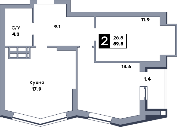 2 комнатная квартира, №521