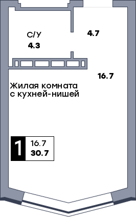 1 комнатная квартира, №523, этаж 17