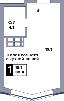 1 комнатная квартира, №525, этаж 17