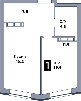 1 комнатная квартира, №526, этаж 17