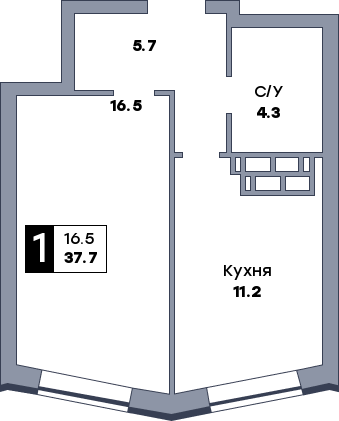 1 комнатная квартира, №532, этаж 18