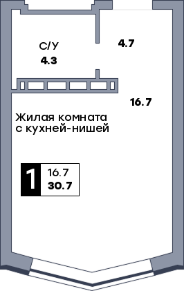 1 комнатная квартира, №533, этаж 18