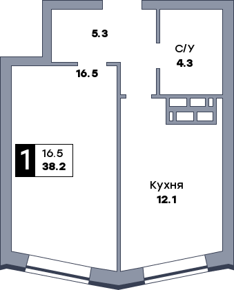 1 комнатная квартира, №534, этаж 18