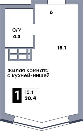 1 комнатная квартира, №535, этаж 18