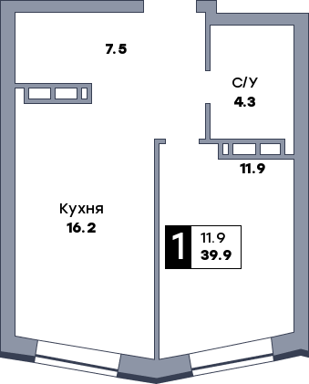 1 комнатная квартира, №536