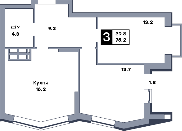 3 комнатная квартира, №550, этаж 20