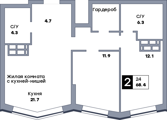 2 комнатная квартира, №552, этаж 20