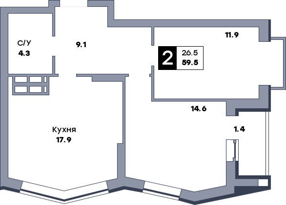 2 комнатная квартира, №558, этаж 21