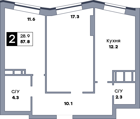 2 комнатная квартира, №562, этаж 21