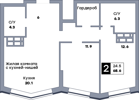 2 комнатная квартира, №574, этаж 23