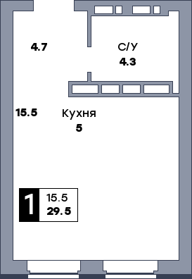 1 комнатная квартира, №582, этаж 2