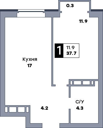 1 комнатная квартира, №597, этаж 4