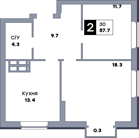2 комнатная квартира, №599, этаж 4