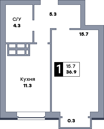 1 комнатная квартира, №601, этаж 4