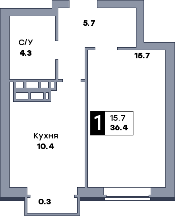 1 комнатная квартира, №603, этаж 4