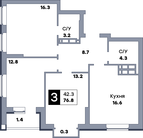 3 комнатная квартира, №604, этаж 4