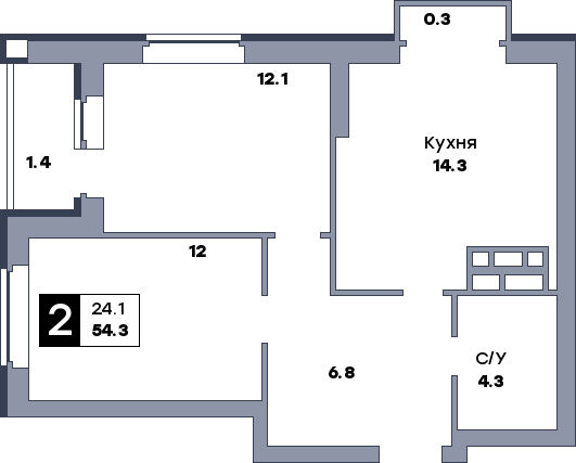 2 комнатная квартира, №605, этаж 4
